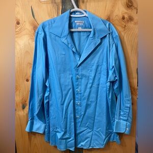 Men's Van Heusen Regular Fit Blue Long-Sleeve Sateen Shirt (17.5 32/33)